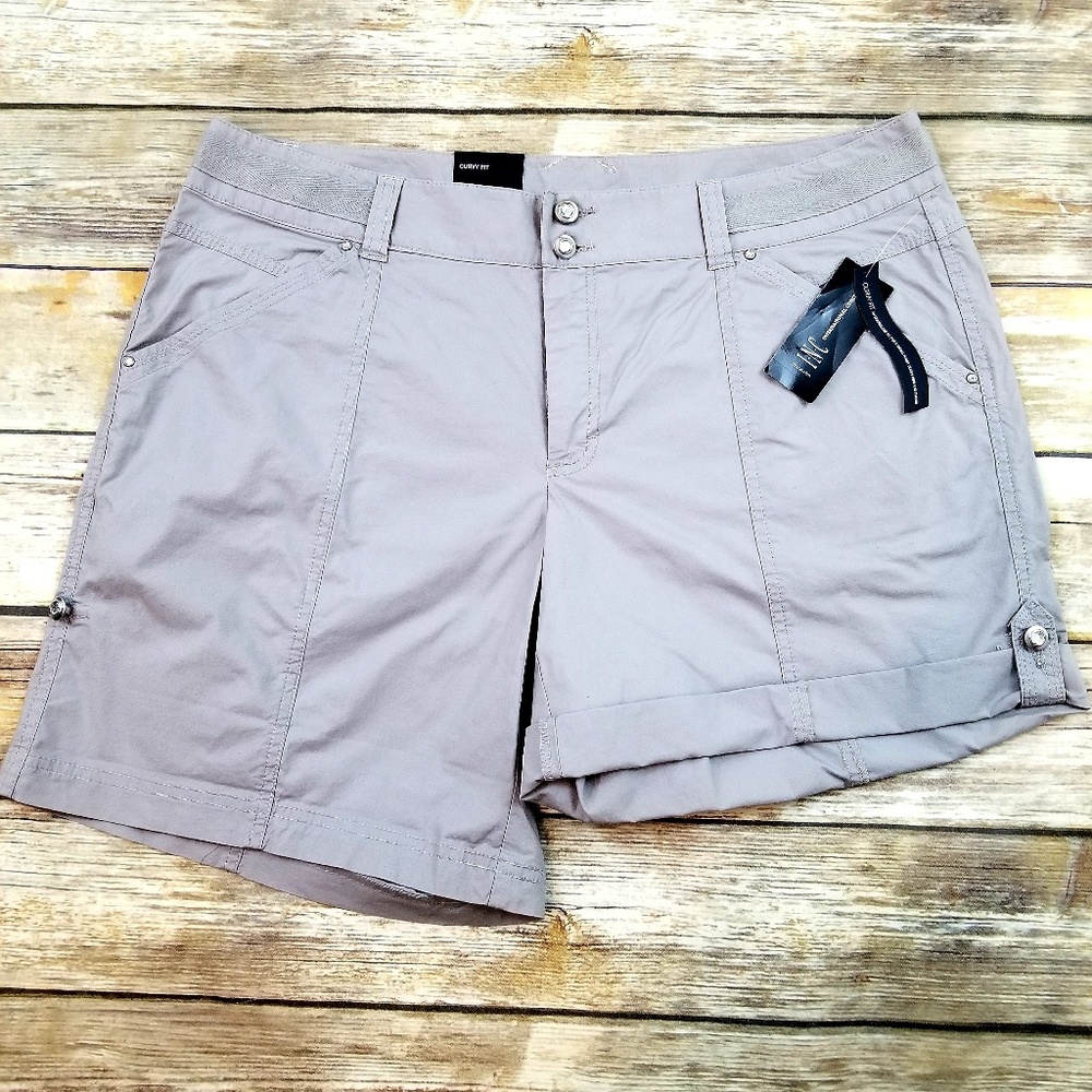 INC Cuffed Twill Shorts,  Sky Grey Curvy Fit - Picture 2 of 4